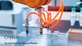  Presentation with industrial robot - Beautiful slide deck featuring industrial-robot-with-vacuum-suckers backdrop and a light blue colored foreground