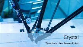  Presentation with industrial robot - Presentation design enhanced with industrial robot working in factory background and a light blue colored foreground