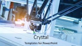  Presentation with industrial robot - Presentation design featuring industrial robot working in factory background and a light blue colored foreground