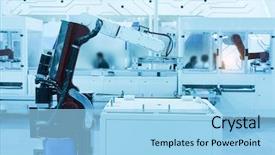  Presentation with industrial robot - PPT theme with industrial robot working in factory background and a light blue colored foreground