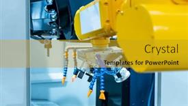  Presentation with industrial engineering - PPT theme enhanced with industrial-robotic-arm-manipulator-manufacturing background and a gold colored foreground