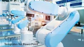  Presentation with robotic arm - Presentation design featuring industrial-robotic-arm-manipulator-manufacturing background and a light blue colored foreground