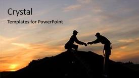  Presentation with roof - Audience pleasing presentation theme consisting of industrial roofing - two men working late backdrop and a light gray colored foreground