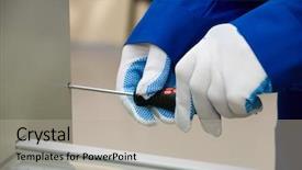  Presentation with work - Presentation theme featuring industrial roofing - work a screwdriver in glove background and a light gray colored foreground