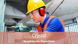  Presentation with drilling machine - Slide set consisting of industrial safety - asian indonesian builder or worker background and a coral colored foreground