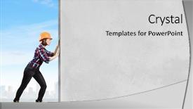  Presentation with satalitte image - Beautiful PPT theme featuring industrial safety - image of young woman builder backdrop and a light gray colored foreground