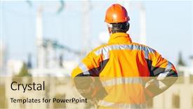  Presentation with heat - Presentation theme with industrial safety - service engineer standing in front background and a yellow colored foreground