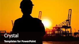  Presentation with docks - Cool new presentation theme with industrial safety - silhouette of a docker overlooking backdrop and a wine colored foreground