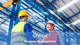  Presentation with shaking hands - PPT layouts enhanced with industrial safety - worker and customer having agreement background and a teal colored foreground