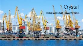  Presentation with sea port - Theme having industrial sea port and cranes background and a light blue colored foreground