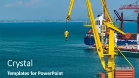  Presentation with seaport - Presentation theme featuring industrial-seaport-infrastructure-sea-crane background and a ocean colored foreground