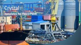  Presentation with transportation infrastructure - Theme having industrial-seaport-infrastructure-sea-cranes background and a  colored foreground