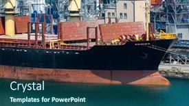  Presentation with bulk - PPT theme having industrial-seaport-infrastructure-sea-cranes background and a ocean colored foreground