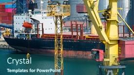  Presentation with silo - Theme featuring industrial-seaport-infrastructure-sea-cranes background and a ocean colored foreground