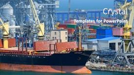  Presentation with transportation infrastructure - PPT theme with industrial-seaport-infrastructure-sea-cranes background and a teal colored foreground
