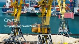  Presentation with marine transportation - Presentation design enhanced with industrial-seaport-infrastructure-sea-cranes background and a ocean colored foreground