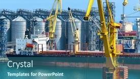  Presentation with bulk carrier - Presentation theme featuring industrial-seaport-infrastructure-sea-cranes background and a ocean colored foreground