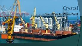  Presentation with seaport - PPT theme having industrial-seaport-infrastructure-sea-cranes background and a light blue colored foreground