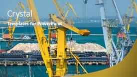  Presentation with marine transportation - Presentation having industrial-seaport-infrastructure-sea-cranes background and a teal colored foreground