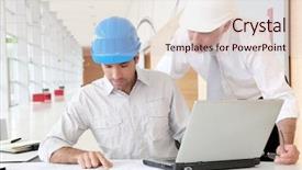  Presentation with architects - Cool new PPT theme with industrial security - architects working on planning backdrop and a lemonade colored foreground