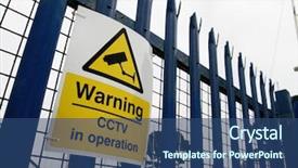  Presentation with cctv - Audience pleasing PPT theme consisting of industrial security - sign cctv warning backdrop and a ocean colored foreground