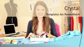  Presentation with babbling brook beautiful reflections - Slides consisting of industrial sewing - beautiful young dressmaker in workroom background and a lemonade colored foreground