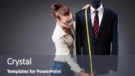  Presentation with roman clothing - Cool new PPT theme with industrial sewing - woman tailor working on clothing backdrop and a dark gray colored foreground