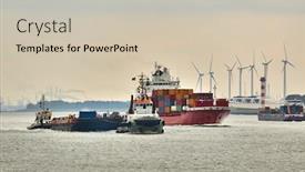  Presentation with port - Presentation featuring industrial ship transporting containers background and a soft green colored foreground