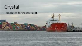  Presentation with port - Beautiful slide deck featuring industrial ships in the port backdrop and a light gray colored foreground