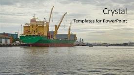  Presentation with port cargo crane ship - Theme featuring industrial ships in the port background and a light gray colored foreground