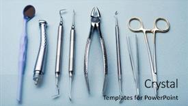  Presentation with sickness - Slide set consisting of industrial sickness - different dental steel instruments background and a light blue colored foreground