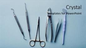  Presentation with sickness - Slide set featuring industrial sickness - different dental steel instruments background and a light blue colored foreground
