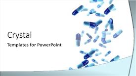  Presentation with sickness - Slide set with industrial sickness - falling blue medical pills isolated background and a white colored foreground