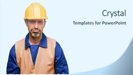  Presentation with senior worker - Theme with industrial sickness - senior engineer man construction worker background and a white colored foreground
