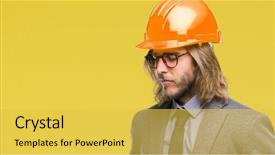  Presentation with long hair man - PPT layouts consisting of industrial sickness - young handsome architec man background and a yellow colored foreground