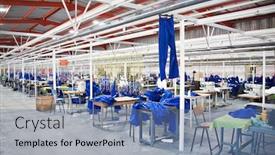  Presentation with industrial workers - Slide deck featuring industrial size textile factory in africa workers on the lunch brake background and a teal colored foreground