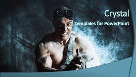  Presentation with industry future - Presentation design having industrial strikke - brutal muscular dirty man expressing background and a tawny brown colored foreground