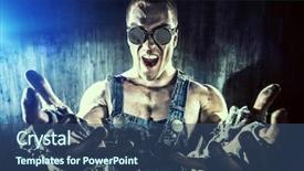  Presentation with aggression - PPT theme featuring industrial strikke - brutal muscular dirty man expressing background and a ocean colored foreground
