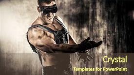  Presentation with aggression - Amazing PPT theme having industrial strikke - brutal muscular dirty man expressing backdrop and a tawny brown colored foreground