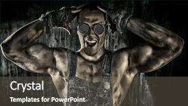  Presentation with industry future - Presentation theme with industrial strikke - brutal muscular dirty man expressing background and a dark gray colored foreground