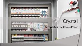  Presentation with shield - Colorful slides enhanced with industrial strikke - metal shield energy distribution backdrop and a light gray colored foreground