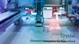  Presentation with mobile technology - Cool new PPT layouts with industrial-technology-using-robots-mechanical backdrop and a light blue colored foreground