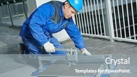  Presentation with builder - Presentation theme having builder worker working with floor background and a gray colored foreground