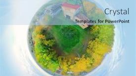  Presentation with climate change - Colorful presentation design enhanced with co2 - industrial tiny planet with recultivated backdrop and a light blue colored foreground