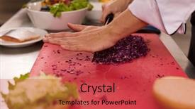  Presentation with master chef - Presentation consisting of hamburger sliders - master chef cutting salad background and a red colored foreground