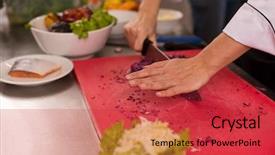  Presentation with master chef - Cool new presentation design with hamburger sliders - master chef cutting salad backdrop and a red colored foreground