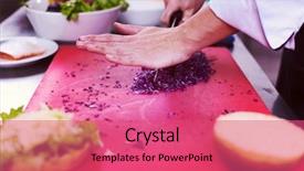  Presentation with master chef - Cool new presentation theme with hamburger sliders - master chef hands cutting salad backdrop and a coral colored foreground