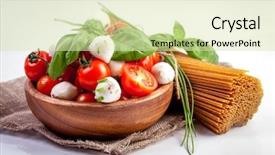  Presentation with mozzarella cheese - Presentation theme enhanced with mozzarella cheese with cherry tomatoes and basil background and a soft green colored foreground