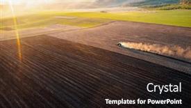  Presentation with earth eye - Theme featuring industrial-tractor-plows-the-ground background and a wine colored foreground