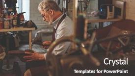  Presentation with workshop - Amazing presentation having industrial uniform fashion - elder cobbler at work backdrop and a tawny brown colored foreground